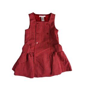 Vintage KIDS Janie and Jack Red White Polka Dot Girls Dress With Bow Detail Gold